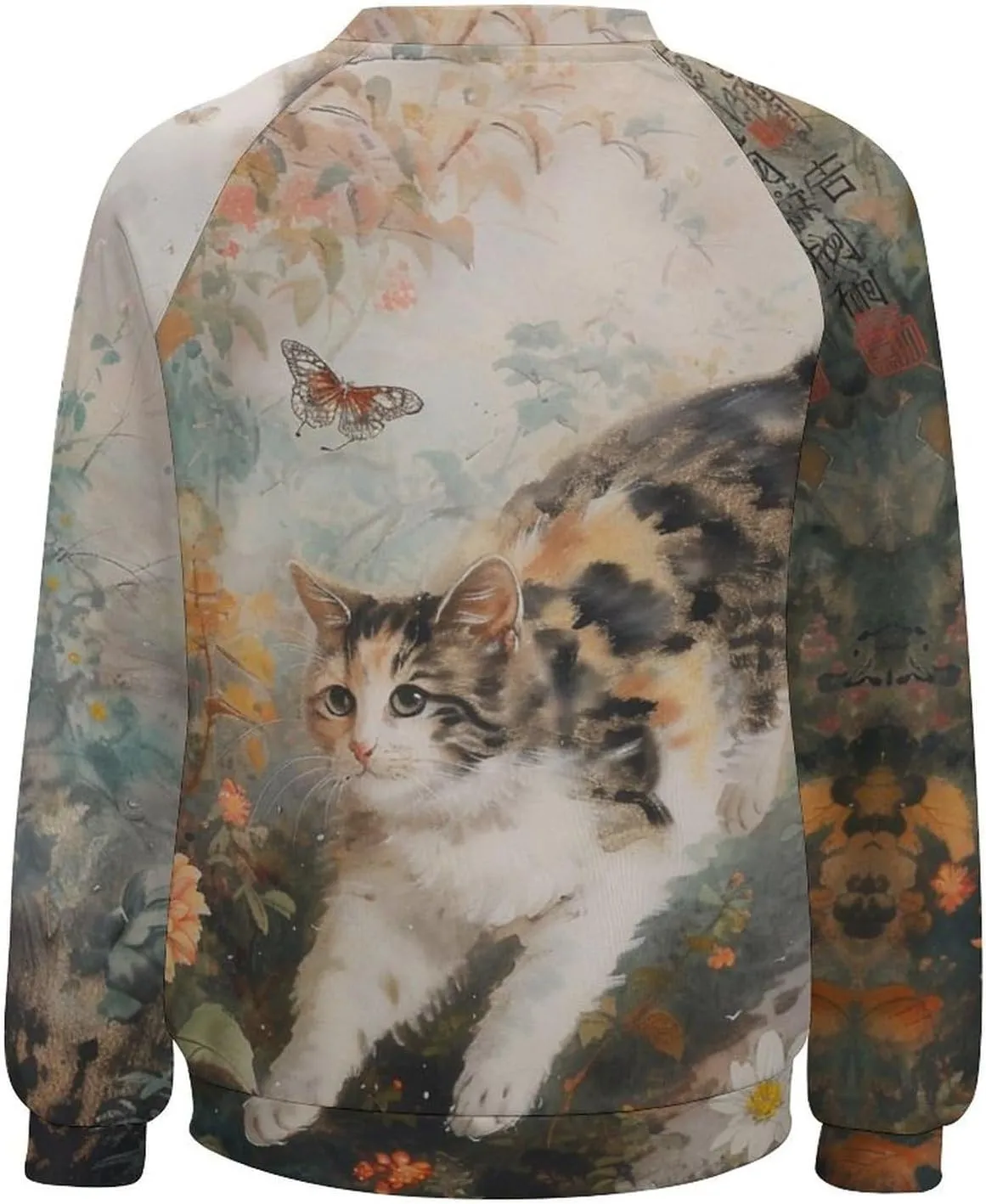Cat Sweatshirts for Women Cute Cat Sweater Graphic Crewneck Sweatshirts Oversized Novelty Funny Sweatshirts Sweater