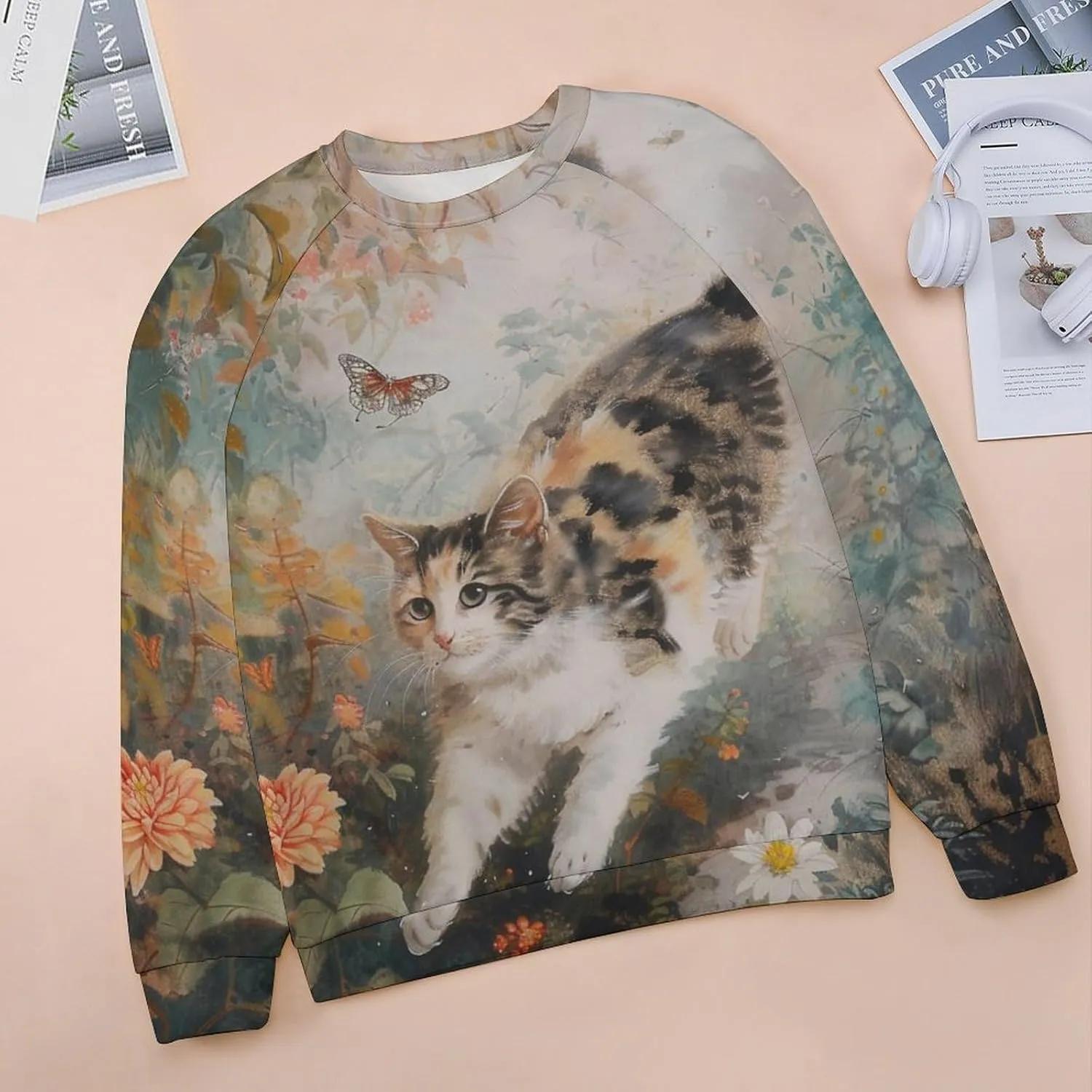 Cat Sweatshirts for Women Cute Cat Sweater Graphic Crewneck Sweatshirts Oversized Novelty Funny Sweatshirts Sweater