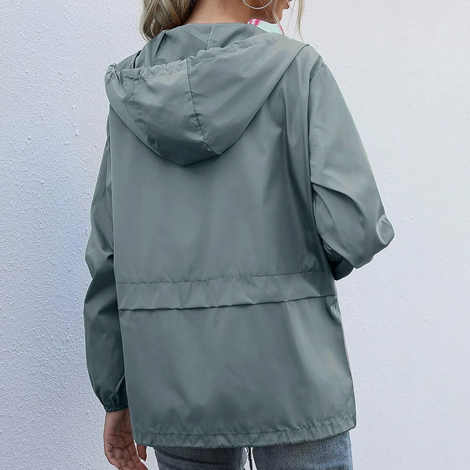 Cdiecer Women's Raincoats Lightweight Rain Jacket Waterproof Windproof Rain Coat Adjustable Hooded Windbreaker with Pockets