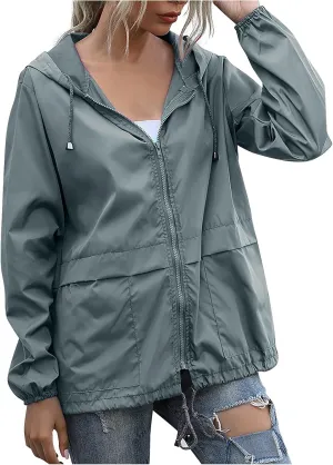 Cdiecer Women's Raincoats Lightweight Rain Jacket Waterproof Windproof Rain Coat Adjustable Hooded Windbreaker with Pockets