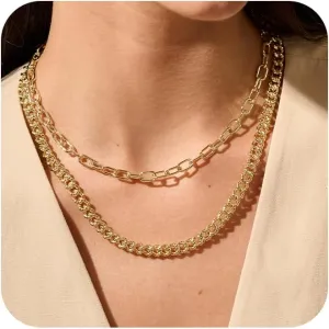 CHESKY Silver Layered Necklaces for Women, 14K Gold/Silver Plated Chain Necklaces for Women Trendy Chunky Paperclip Chain Necklace Dainty Sterling Silver Toggle Necklaces Set Jewelry for Her