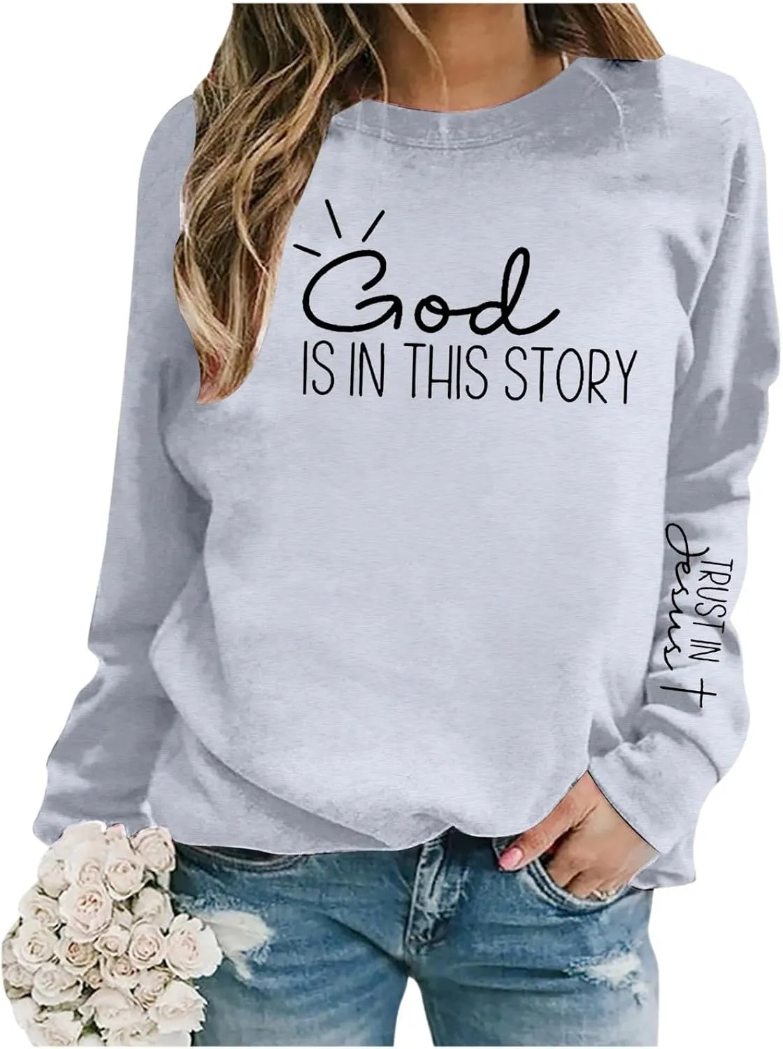 Christian Sweatshirts for Women God is Still Writing Your Story Long Sleeve Shirt Crewneck Sweatshirts