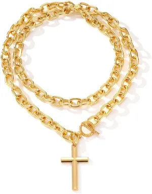 Chunky Cross Necklace for Women Gold Layered Choker Necklace Big Cross Statement Necklaces Large Silver Cros Necklaces