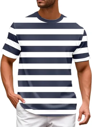 Color Blocked Striped T Shirts for Mens Short Sleeve Round Neck Summer Casual T Shirts Regular Fit Tees Tops