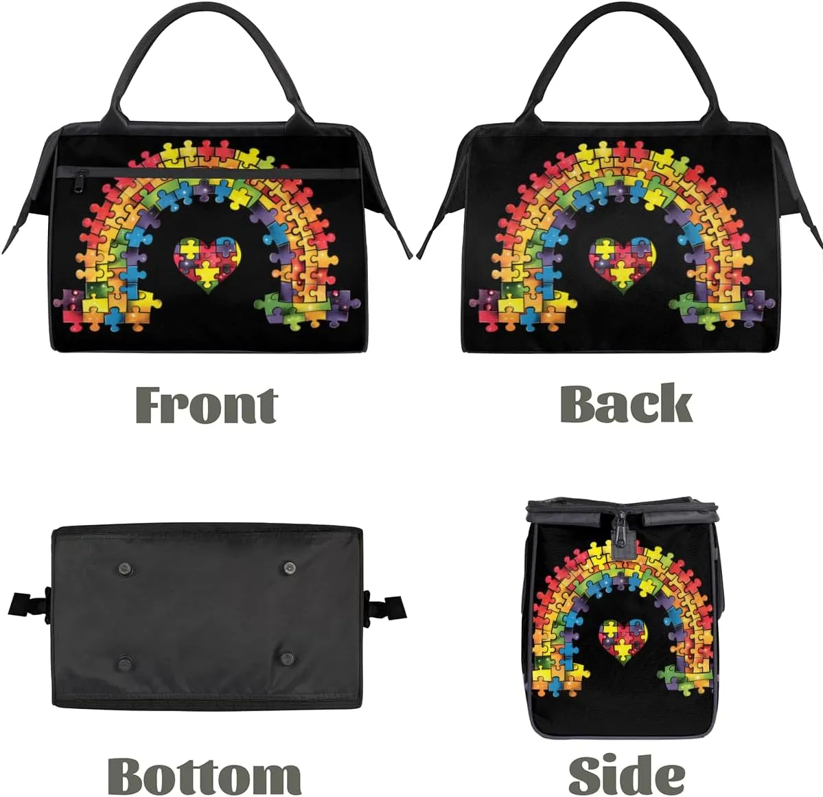 Colored Rainbow Heart Autism Weekender Overnight Bag for Women Waterproof Carry On Travel Duffle Bags with Pocket Lightweight Sports Gym Tote Bag Large Luggage Workout Personal Item Hospital Bags