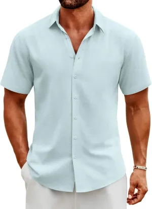 COOFANDY Men's Button Down Shirts Short Sleeve Casual Cotton Shirts Summer Beach Wedding Shirts