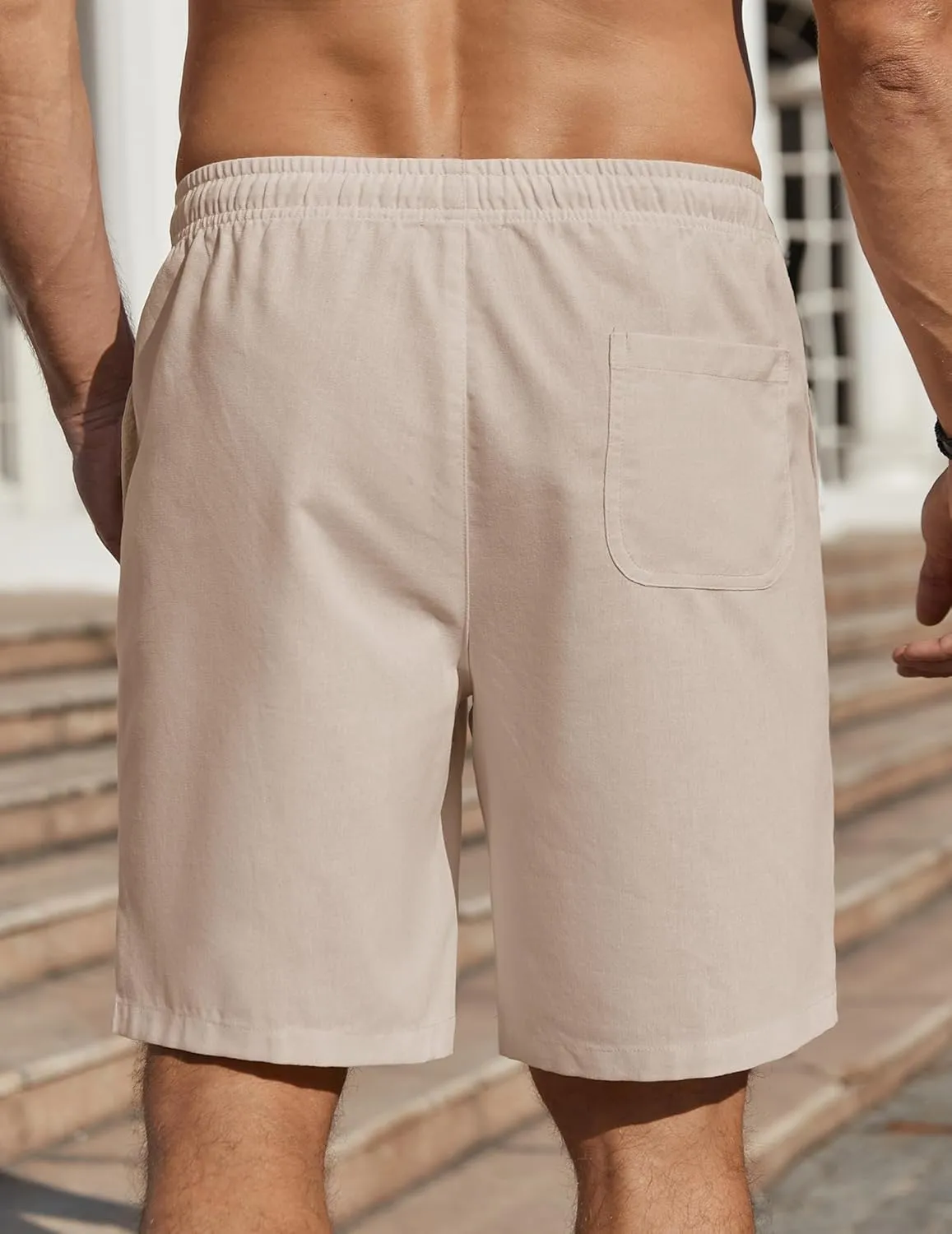 COOFANDY Men's Linen Shorts Casual Beach Shorts 9 inch Inseam Elastic Waist Drawstring Summer Shorts