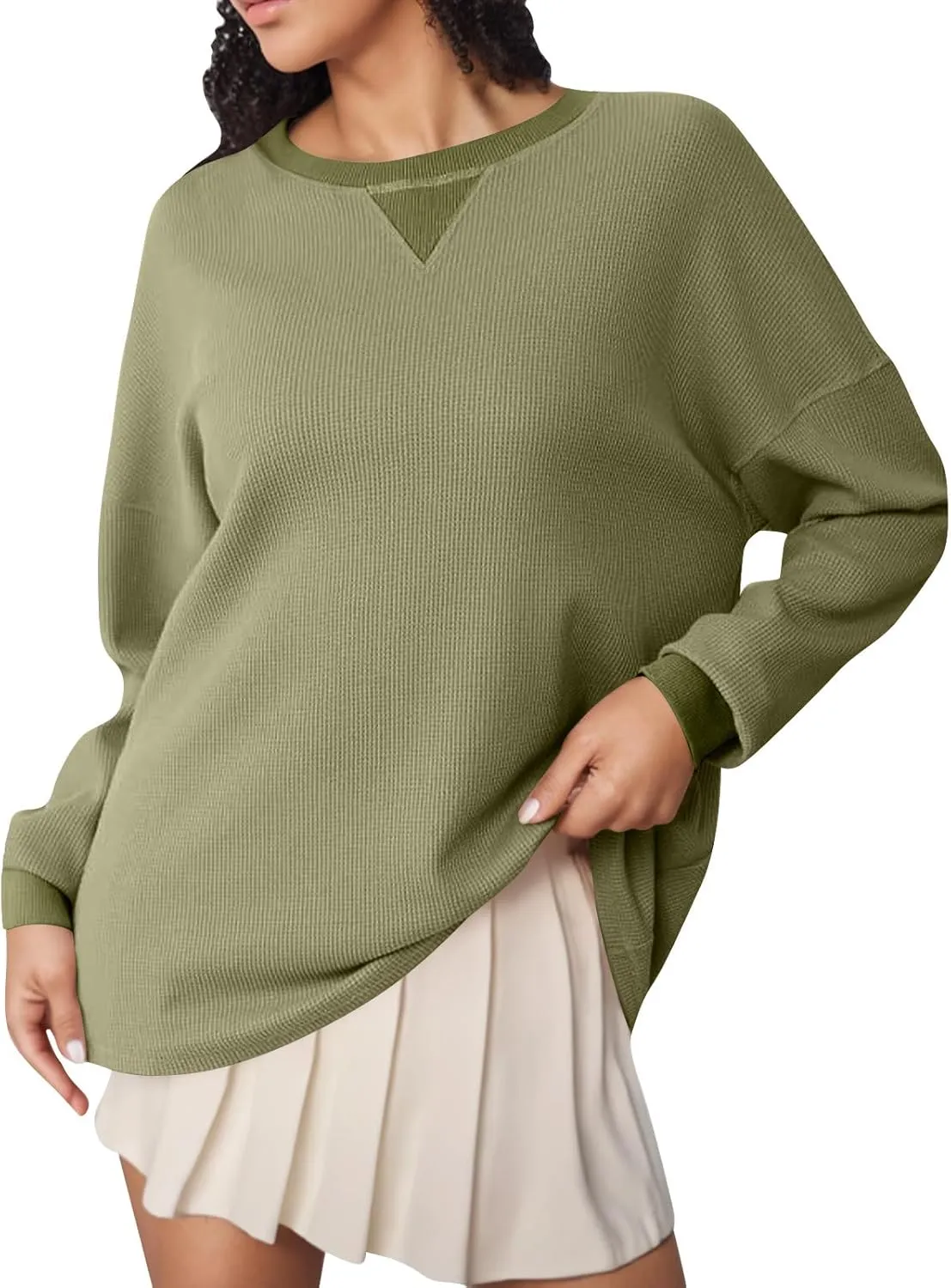 Crew Neck Sweatshirts Women Long Sleeve Waffle Knit Tops 2024 Fall Fashion Oversized Pullover Sweater Teacher Shirts