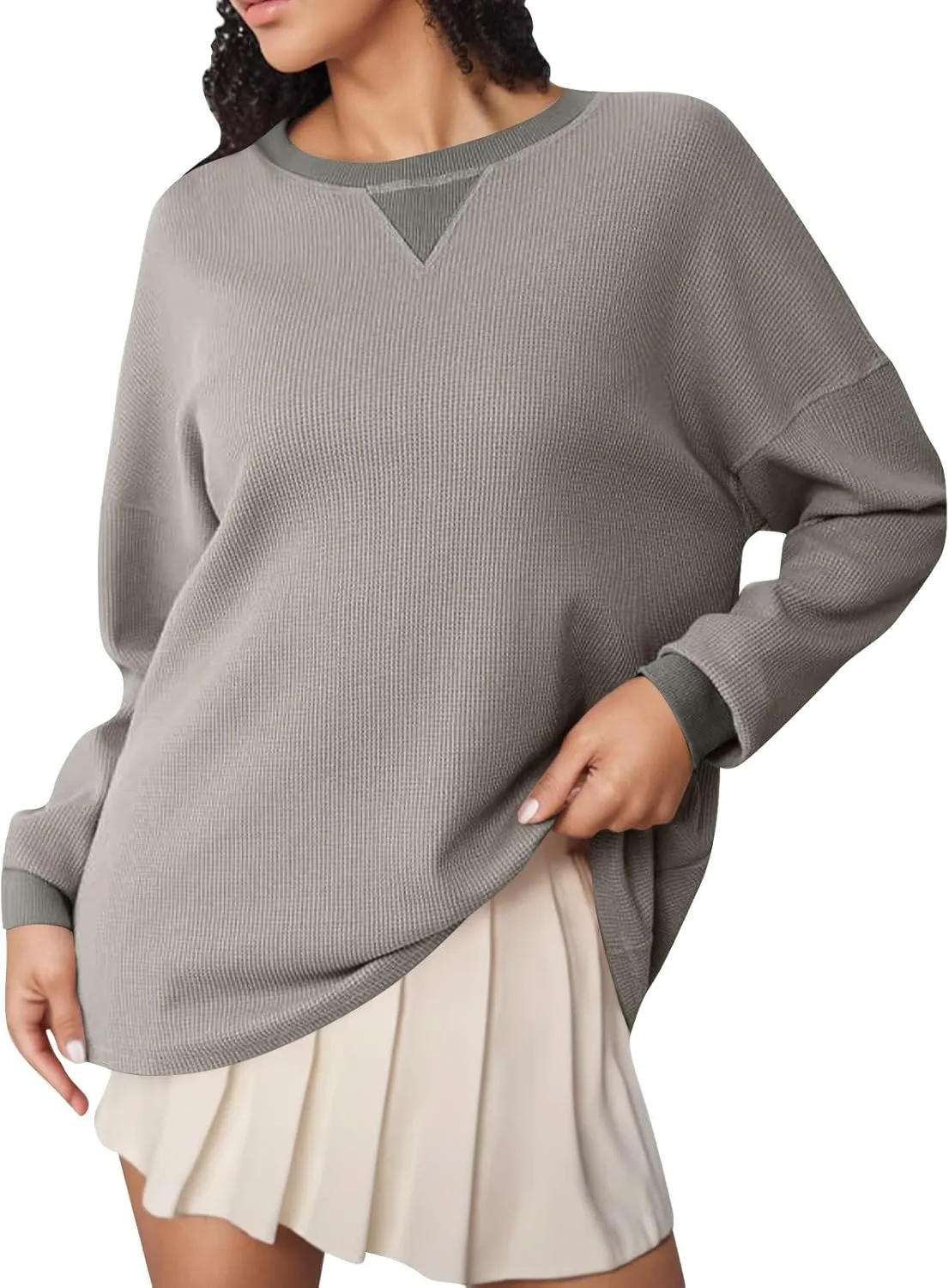Crew Neck Sweatshirts Women Long Sleeve Waffle Knit Tops 2024 Fall Fashion Oversized Pullover Sweater Teacher Shirts