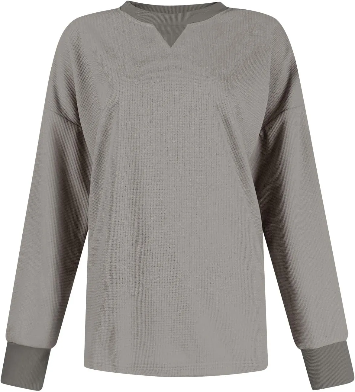 Crew Neck Sweatshirts Women Long Sleeve Waffle Knit Tops 2024 Fall Fashion Oversized Pullover Sweater Teacher Shirts