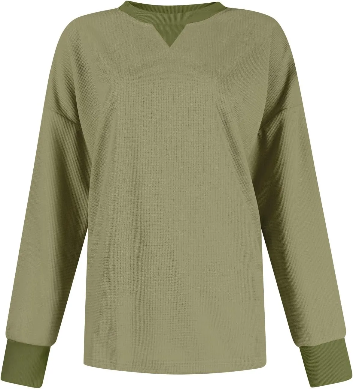 Crew Neck Sweatshirts Women Long Sleeve Waffle Knit Tops 2024 Fall Fashion Oversized Pullover Sweater Teacher Shirts