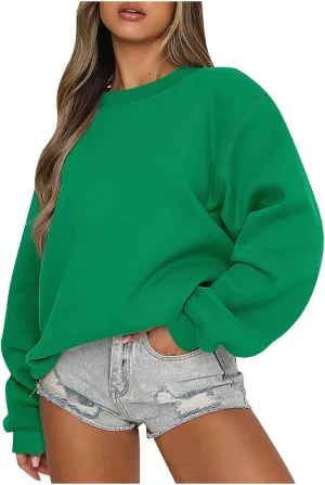 Crewneck Oversized Sweatshirt for Women Fleece Casual Long Sleeve Pullover Hoodies Trendy Comfy Fall Tops