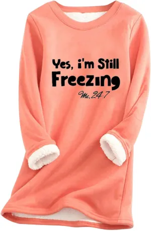 Crewneck Sweatshirts Women Fleece Lined Pullover Sweatshirt Letter Print Sweatshirt Warm Fuzzy Long Sleeve Shirts