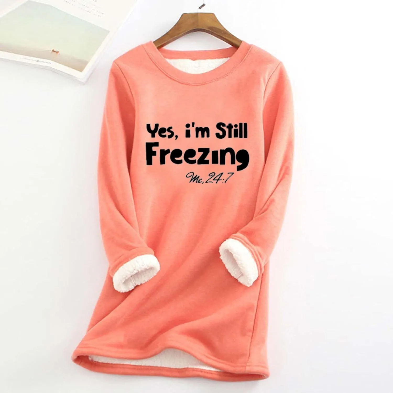 Crewneck Sweatshirts Women Fleece Lined Pullover Sweatshirt Letter Print Sweatshirt Warm Fuzzy Long Sleeve Shirts