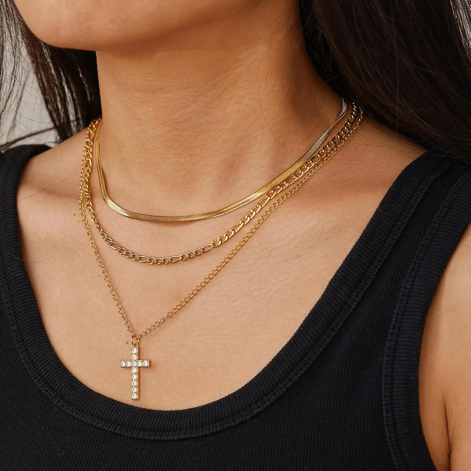 Cross Necklace for Women 14K Dainty Gold Cross Necklace for Women Pendant Choker Necklace Cross Chain Jewelry Layered Necklaces Cute Necklaces for Women