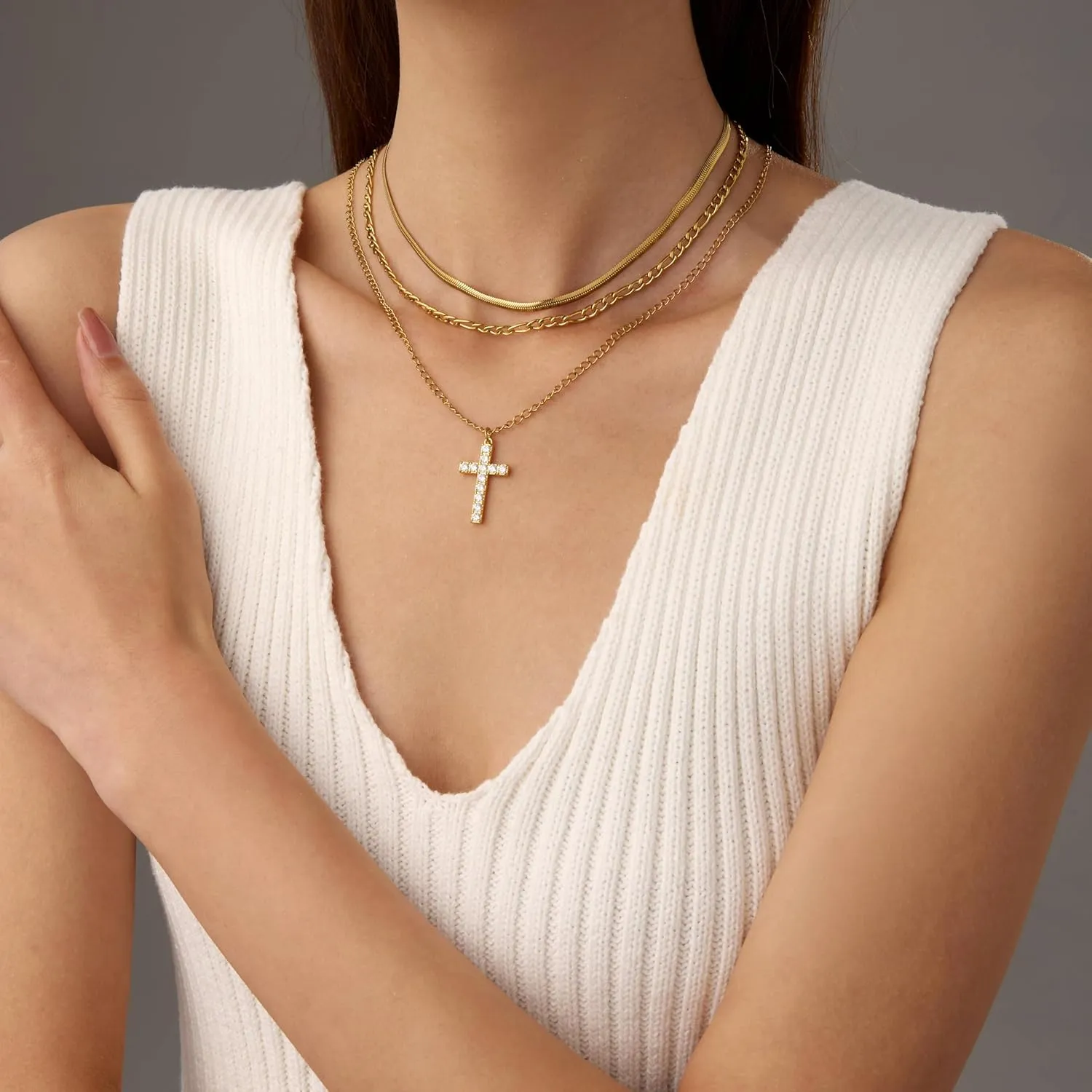 Cross Necklace for Women 14K Dainty Gold Cross Necklace for Women Pendant Choker Necklace Cross Chain Jewelry Layered Necklaces Cute Necklaces for Women