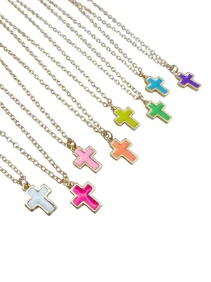 Cross Pendant Necklace, Kid Jewelry, Child Cross Jewelry, 14k Gold Filled Chain, Catholic Jewelry, Christian Jewelry, First Communion Gift, Gift for Godchild (green)