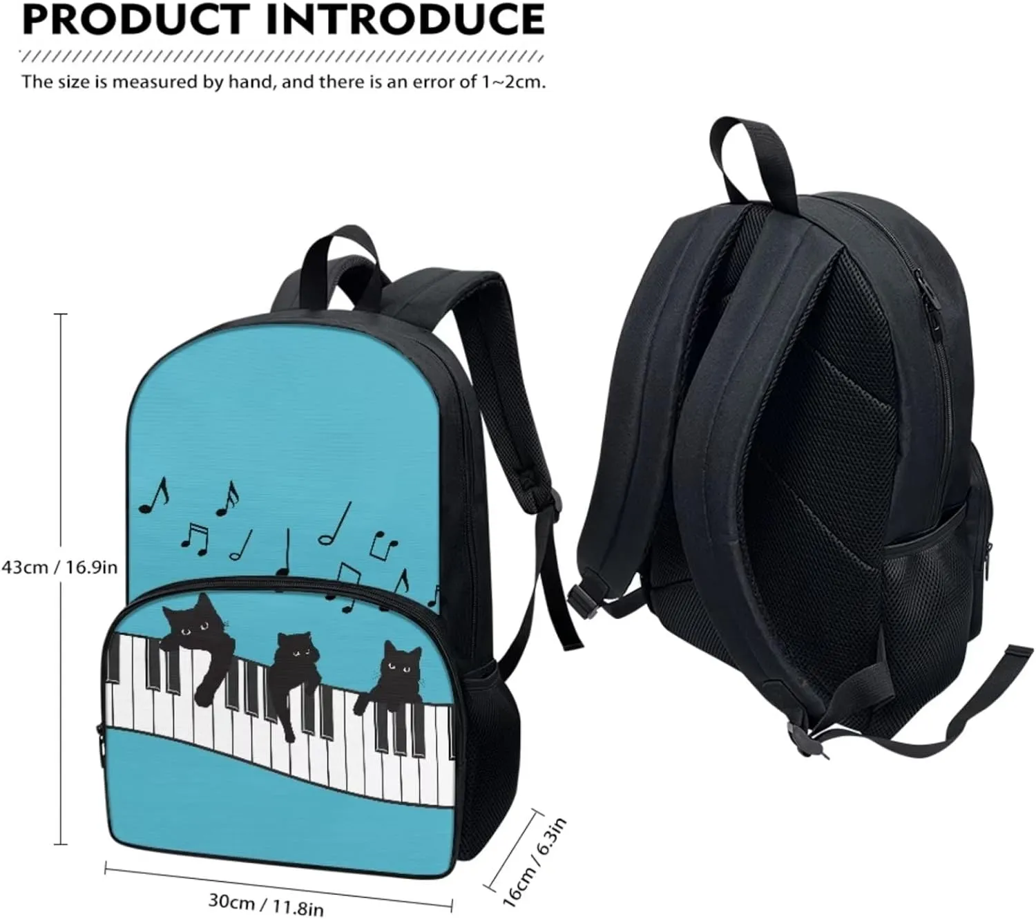 Cute Musical Cat School Backpack for Kids Girls Boys School Supplies for Primary Secondary College School Students Schoolbag and Leak Proof Insulated Lunch Bags with Front Zip Pocket
