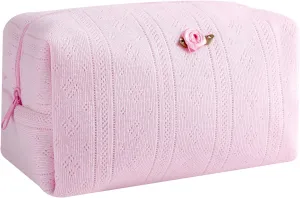 Cute Small Soft Cotton Makeup Bag for Purse, Coquette Aesthetic Cosmetic Pouch with Zipper for Women and Girls, Kawaii Travel Cosmetic Bags (07Purple Pink)
