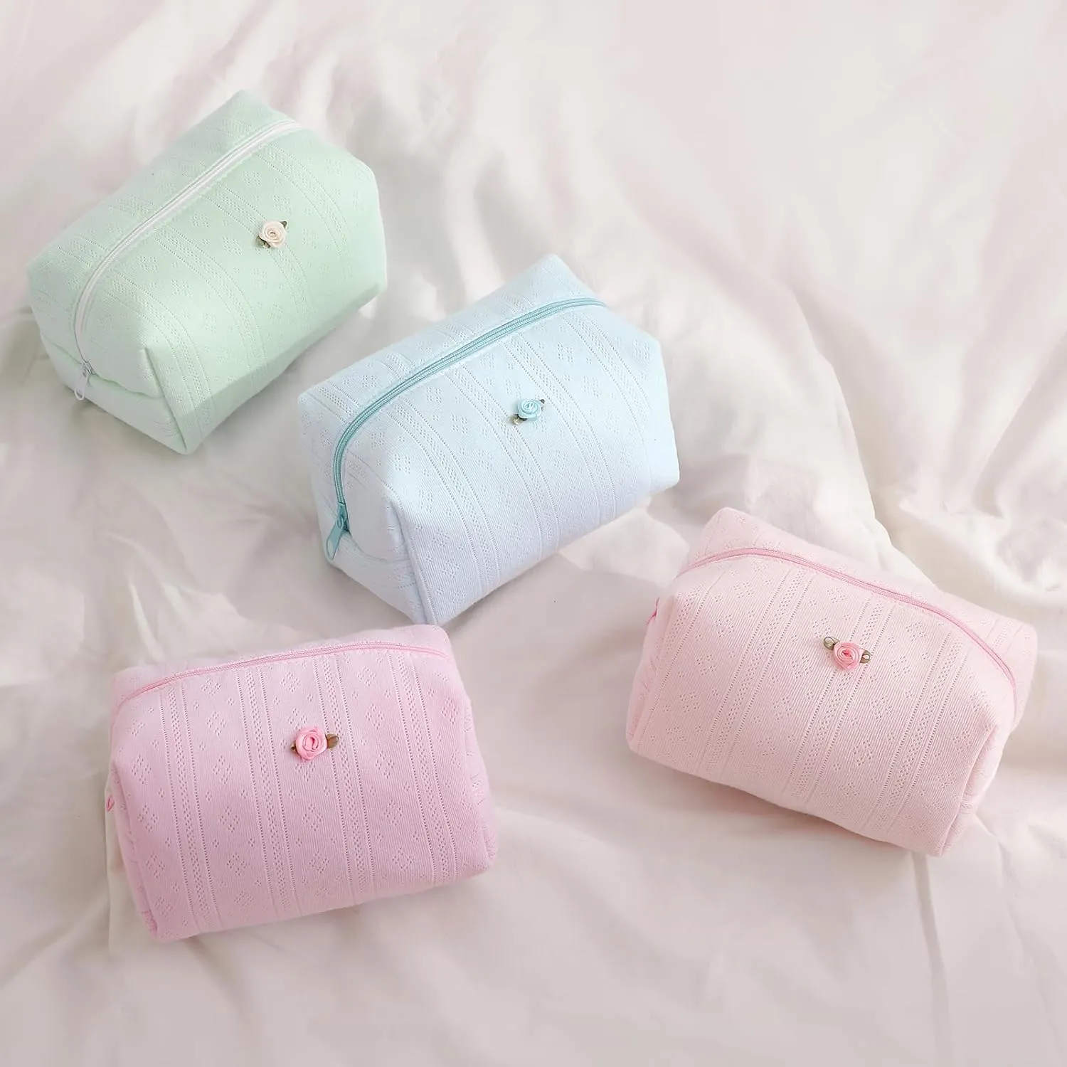 Cute Small Soft Cotton Makeup Bag for Purse, Coquette Aesthetic Cosmetic Pouch with Zipper for Women and Girls, Kawaii Travel Cosmetic Bags (07Purple Pink)