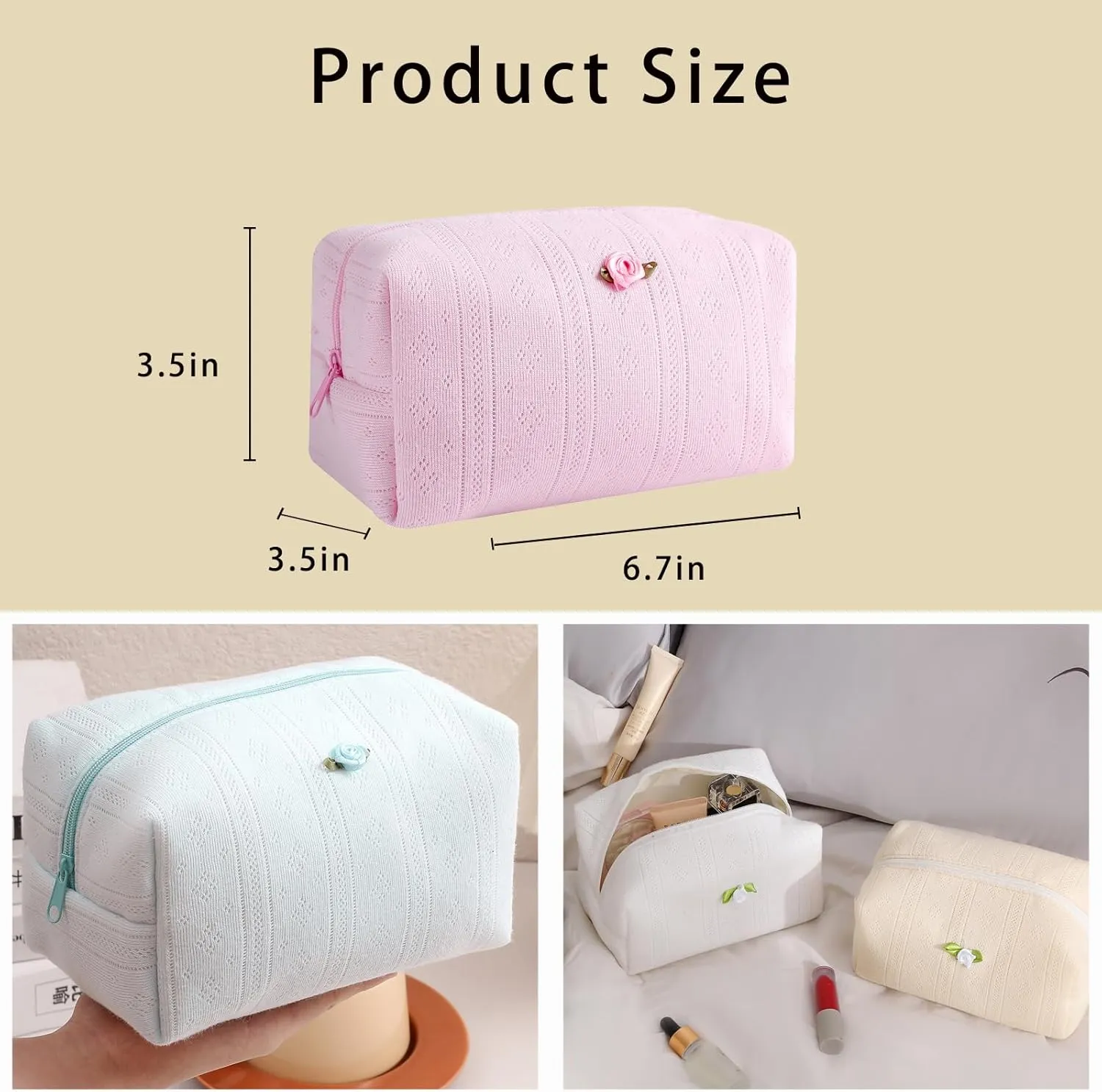 Cute Small Soft Cotton Makeup Bag for Purse, Coquette Aesthetic Cosmetic Pouch with Zipper for Women and Girls, Kawaii Travel Cosmetic Bags (07Purple Pink)