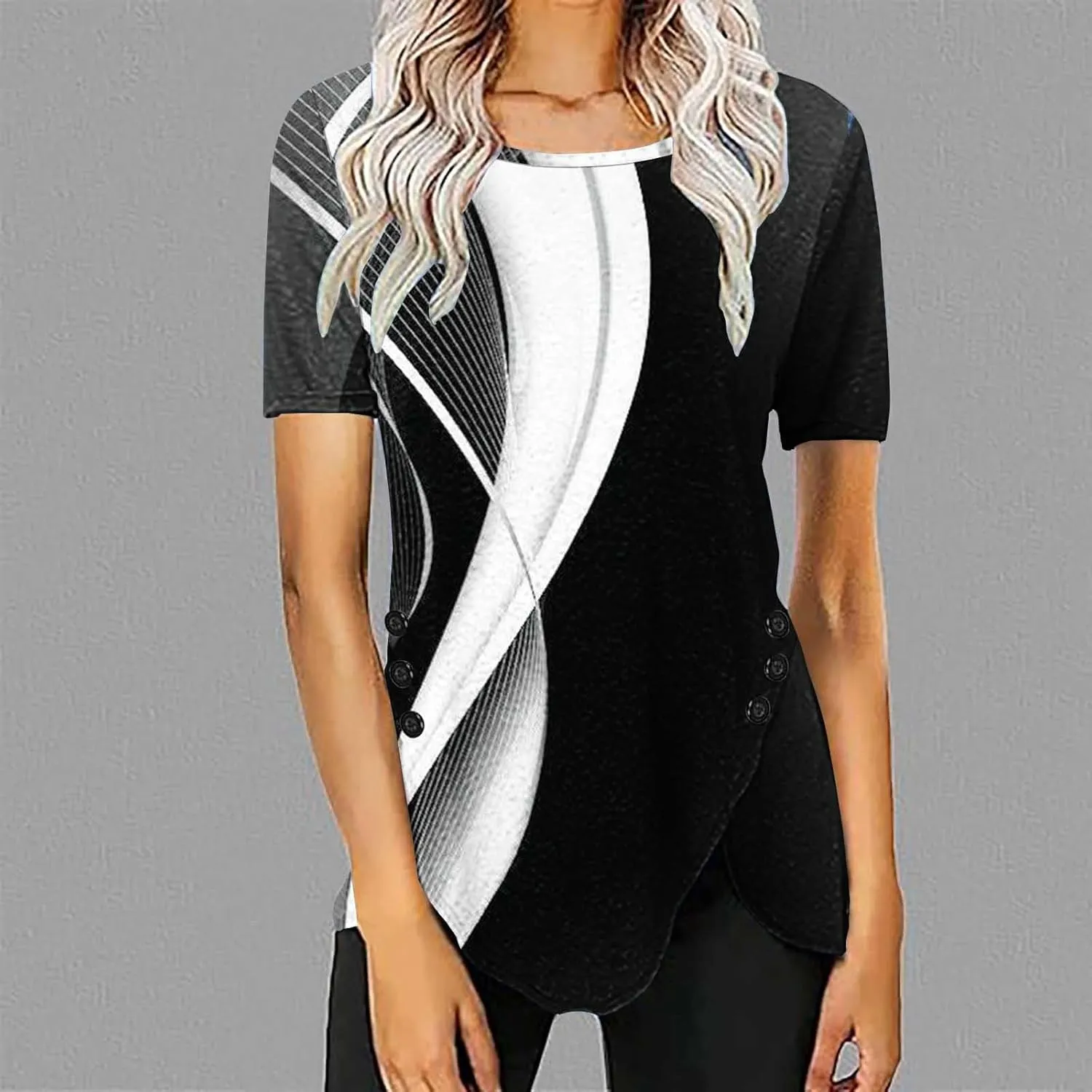 Cute Tops for Women Summer Boho Trendy Short Sleeve Tunic Tops Floral Print Flowy Blouses Fashion Ladies Clothes 2024