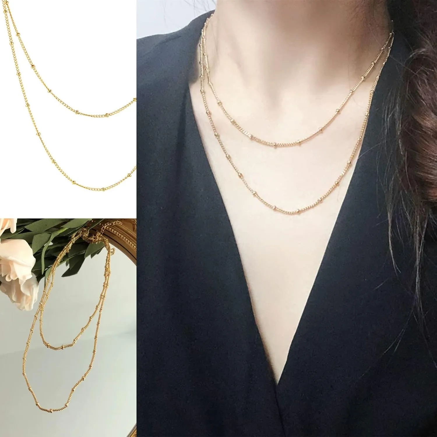 Diamond Bar Necklaces for Women Layer Necklace Gold Female Titanium Steel Necklace Stack Wear Necklace For Women
