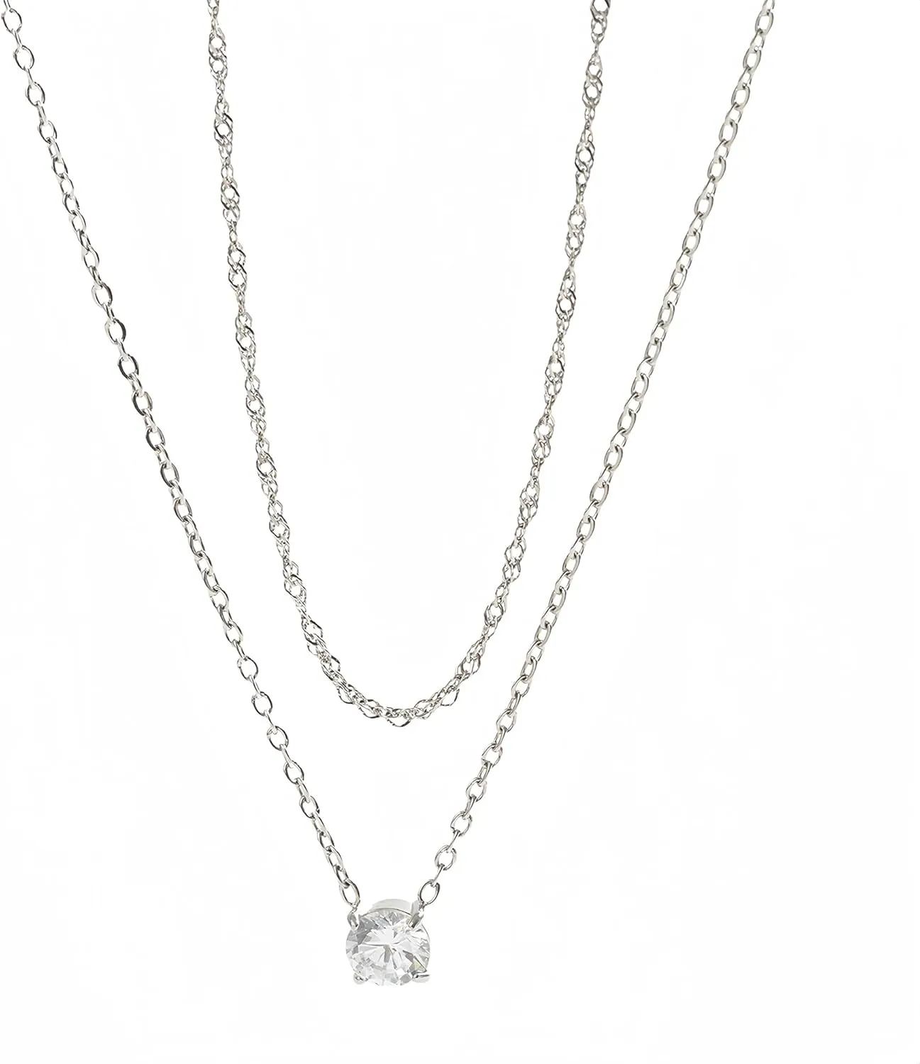 Diamond Pendant Layered Choker Necklaces For Women Classy Silver Stainless Steel Choker Chain Necklaces Fashion Jewelry Set
