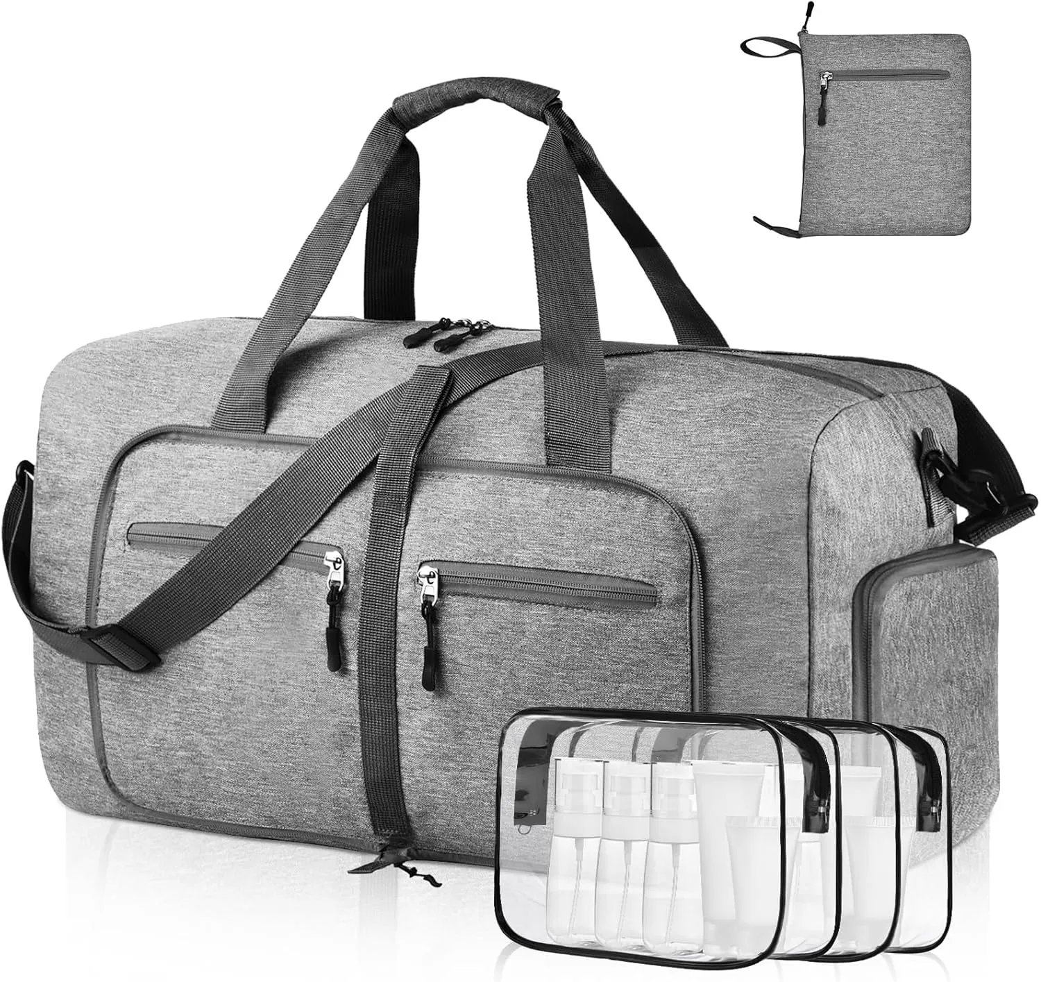 Dimayar 85L Travel Duffle Bag - Foldable Duffel Bag with Shoes Compartment - Overnight Bags Waterproof & Tear Resistant(Gray)