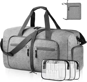 Dimayar 85L Travel Duffle Bag - Foldable Duffel Bag with Shoes Compartment - Overnight Bags Waterproof & Tear Resistant(Gray)