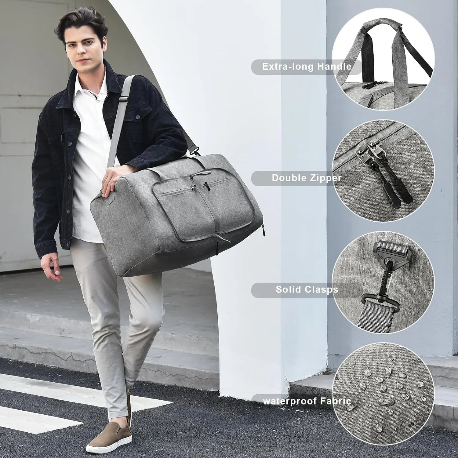 Dimayar 85L Travel Duffle Bag - Foldable Duffel Bag with Shoes Compartment - Overnight Bags Waterproof & Tear Resistant(Gray)
