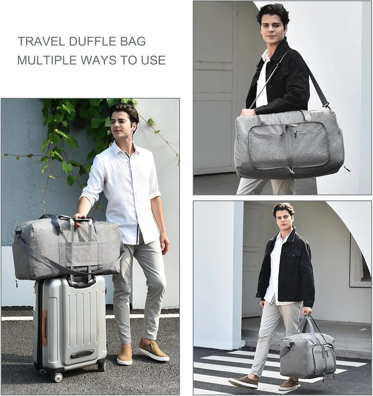 Dimayar 85L Travel Duffle Bag - Foldable Duffel Bag with Shoes Compartment - Overnight Bags Waterproof & Tear Resistant(Gray)