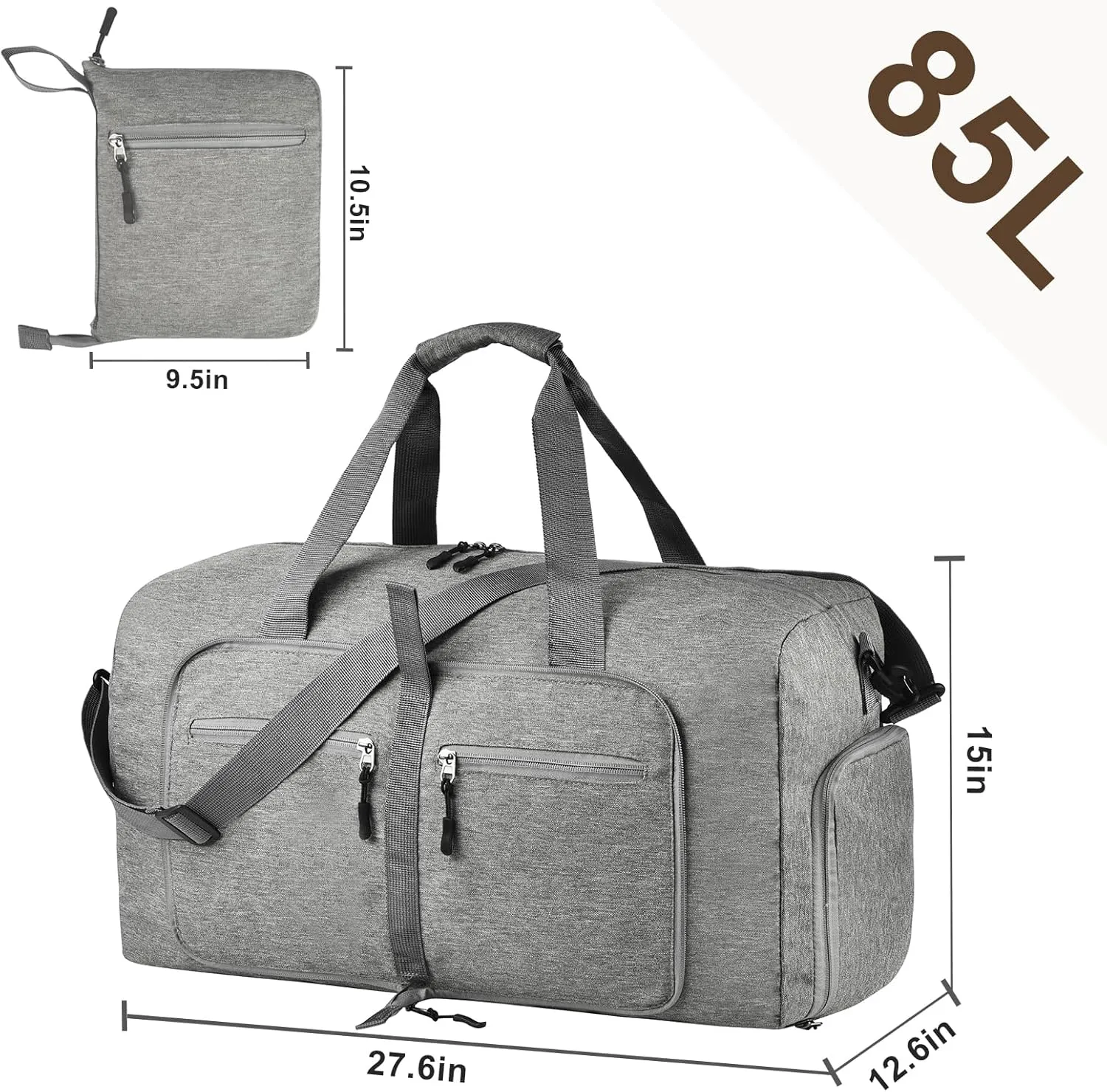 Dimayar 85L Travel Duffle Bag - Foldable Duffel Bag with Shoes Compartment - Overnight Bags Waterproof & Tear Resistant(Gray)