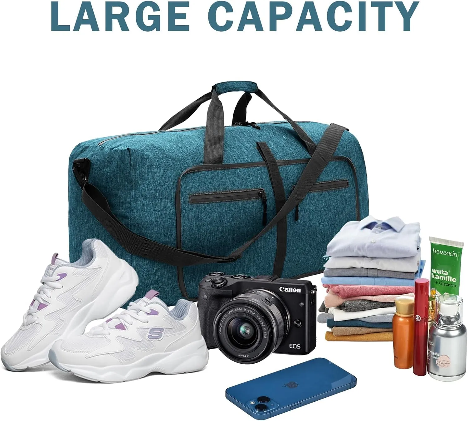 Dimayar 85L Travel Duffle Bag - Foldable Duffel Bag with Shoes Compartment - Overnight Bags Waterproof & Tear Resistant(Green)