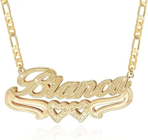 Double Plated Name Necklace Personalized Custom Name Necklace 18k Gold Plated Nameplate Pendant Customized Name Plate Necklace for Women Men Birthday Gifts
