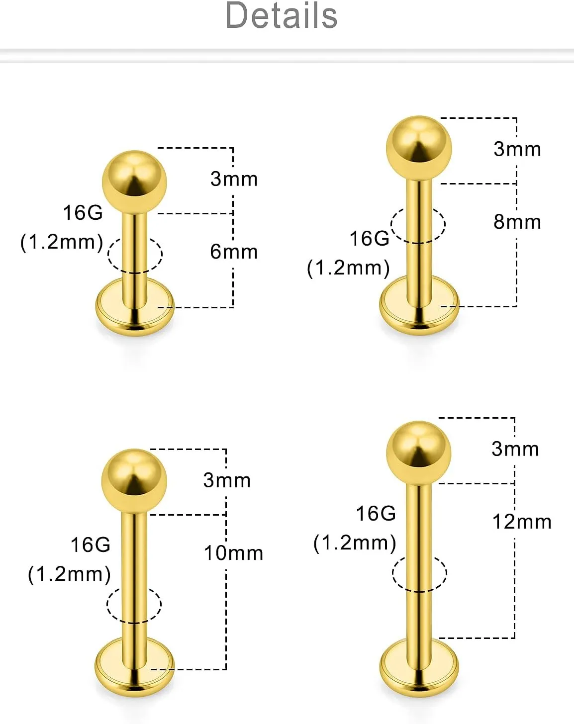 Dyknasz 16G Labret Jewelry Surgical Steel Medusa Piercing Jewelry Snake Bite Jewelry Monroe Piercing Jewelry Lip Rings for Women Men 6mm/8mm/10mm/12mm
