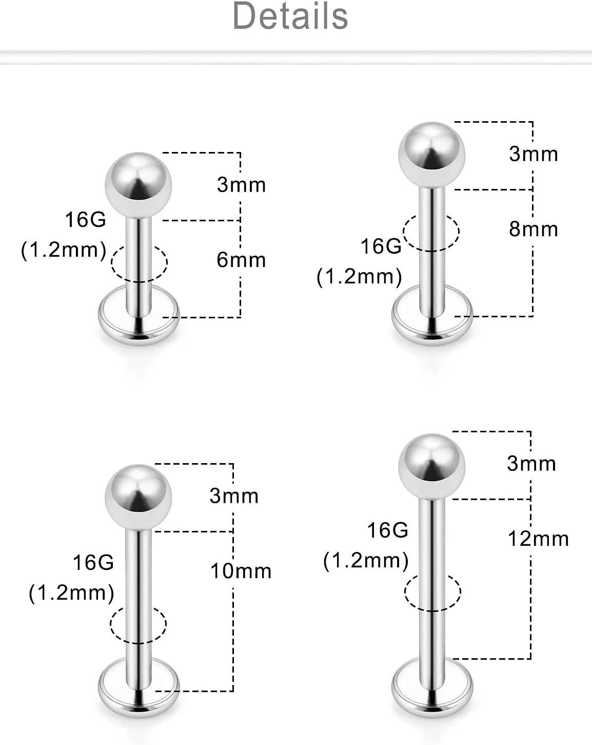 Dyknasz 16G Labret Jewelry Surgical Steel Medusa Piercing Jewelry Snake Bite Jewelry Monroe Piercing Jewelry Lip Rings for Women Men 6mm/8mm/10mm/12mm
