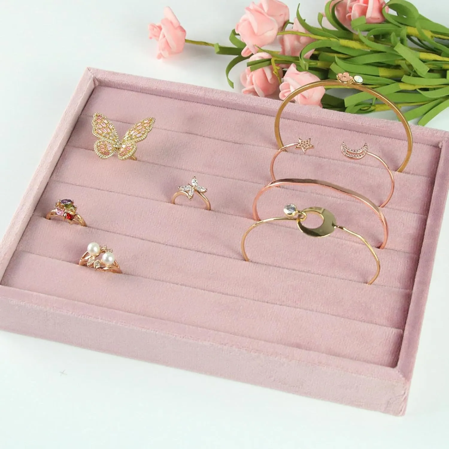 DYNWAVE Jewelry Organizer Jewelry Drawer Insert High End Velvet Jewelry Display Holder Jewelry Storage for Home Gifts for Girls Women