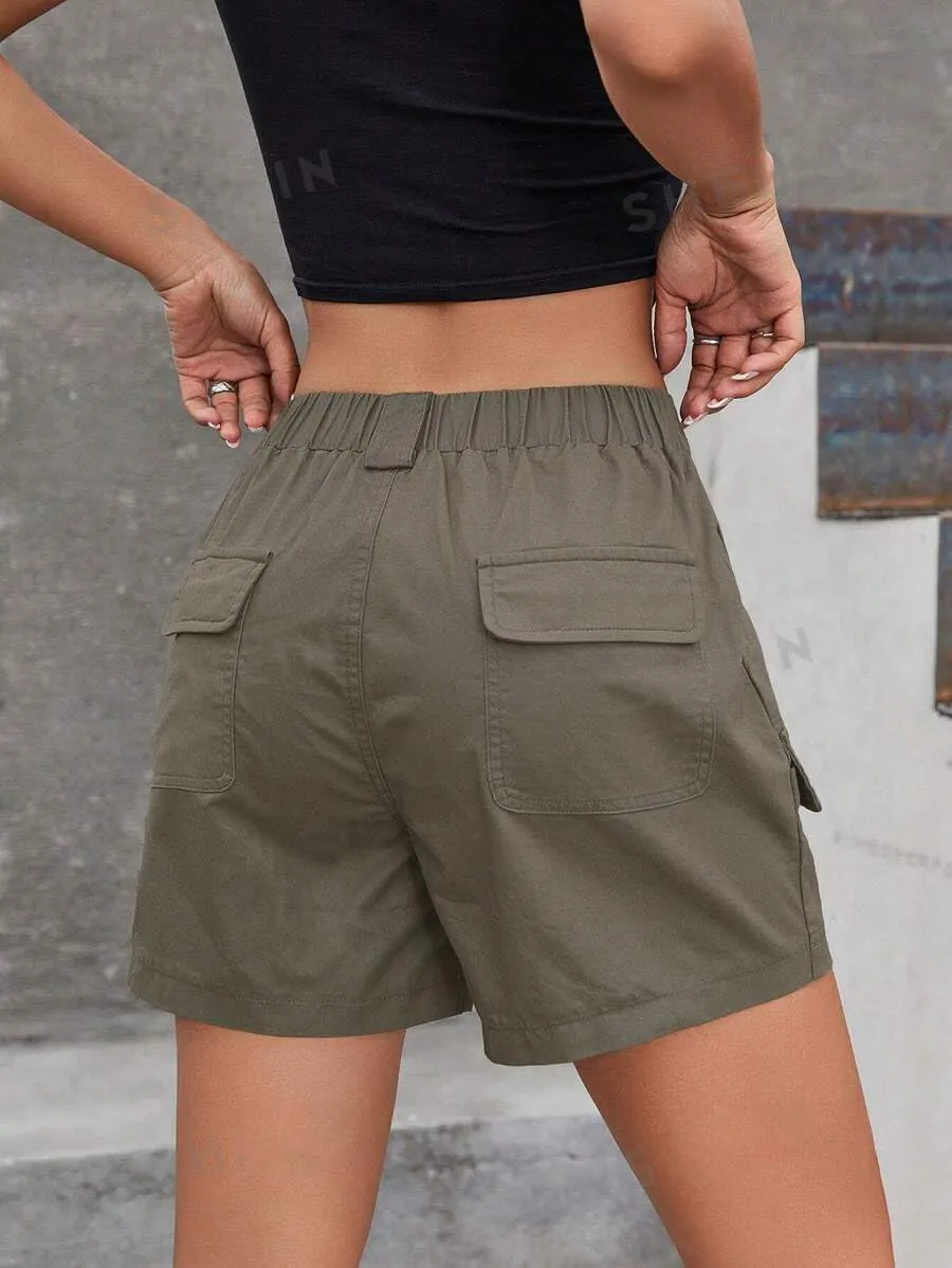 EMMIOL Cargo Shorts for Women 2024 Casual Summer Elastic High Waisted Button Up Comfy Cotton Hiking Shorts with Pockets