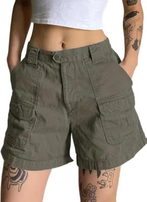 EMMIOL Cargo Shorts for Women 2024 Casual Summer Elastic High Waisted Button Up Comfy Cotton Hiking Shorts with Pockets
