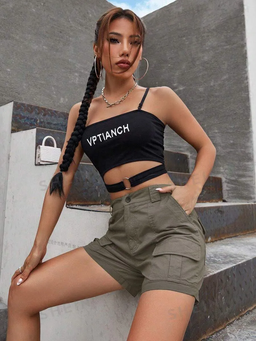 EMMIOL Cargo Shorts for Women 2024 Casual Summer Elastic High Waisted Button Up Comfy Cotton Hiking Shorts with Pockets