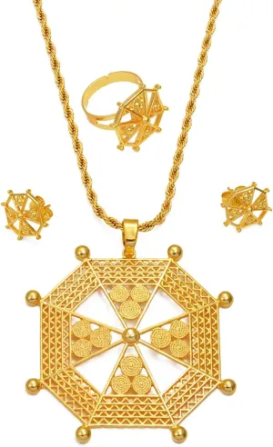 Ethiopian Jewelry Set Chokers - Ethiopian Jewelry - Ethiopian Jewelry for Women Set - Ethiopian Eritrea Jewelry Sets Necklaces Earrings Ring for Women African Ethnic Wedding Gifts