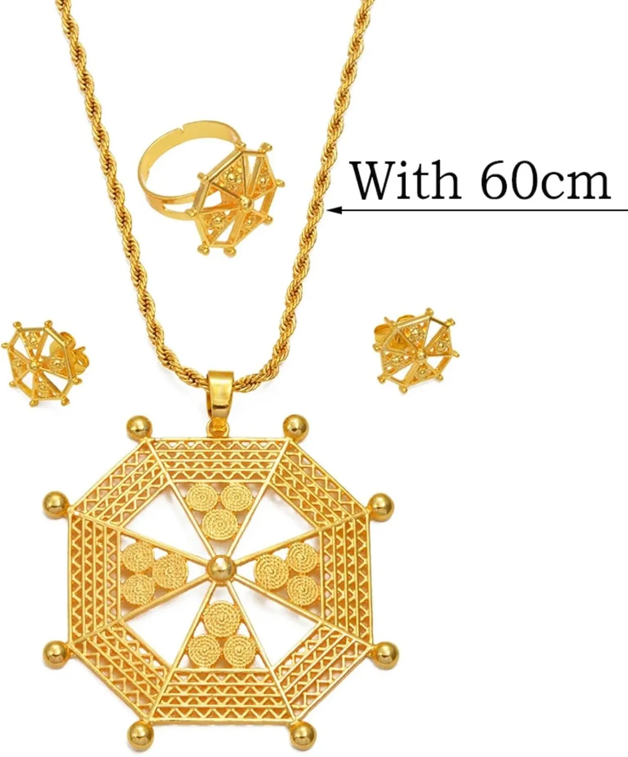 Ethiopian Jewelry Set Chokers - Ethiopian Jewelry - Ethiopian Jewelry for Women Set - Ethiopian Eritrea Jewelry Sets Necklaces Earrings Ring for Women African Ethnic Wedding Gifts