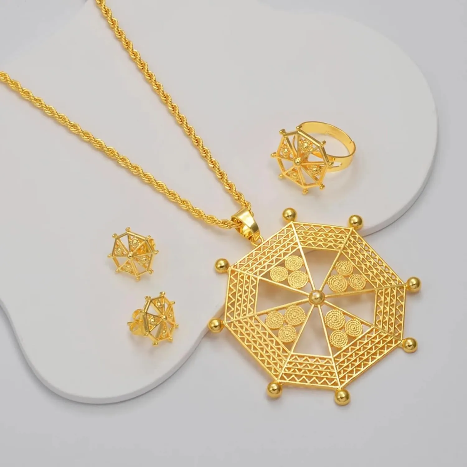 Ethiopian Jewelry Set Chokers - Ethiopian Jewelry - Ethiopian Jewelry for Women Set - Ethiopian Eritrea Jewelry Sets Necklaces Earrings Ring for Women African Ethnic Wedding Gifts