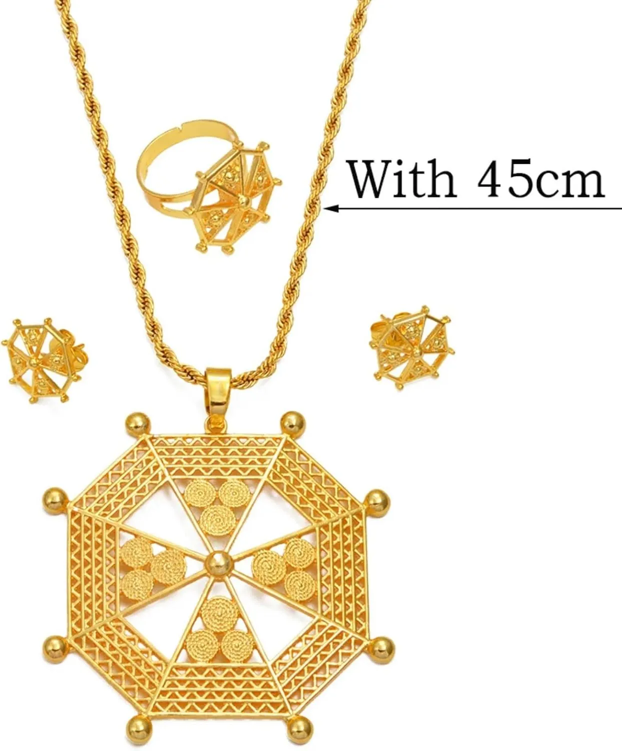 Ethiopian Jewelry Set Chokers - Ethiopian Jewelry - Ethiopian Jewelry for Women Set - Ethiopian Eritrea Jewelry Sets Necklaces Earrings Ring for Women African Ethnic Wedding Gifts