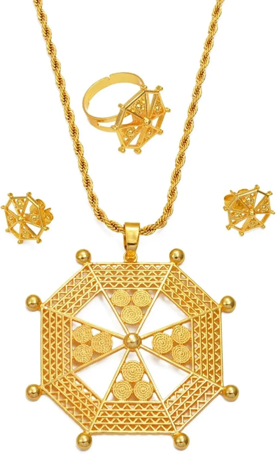Ethiopian Jewelry Set Chokers - Ethiopian Jewelry - Ethiopian Jewelry for Women Set - Ethiopian Eritrea Jewelry Sets Necklaces Earrings Ring for Women African Ethnic Wedding Gifts