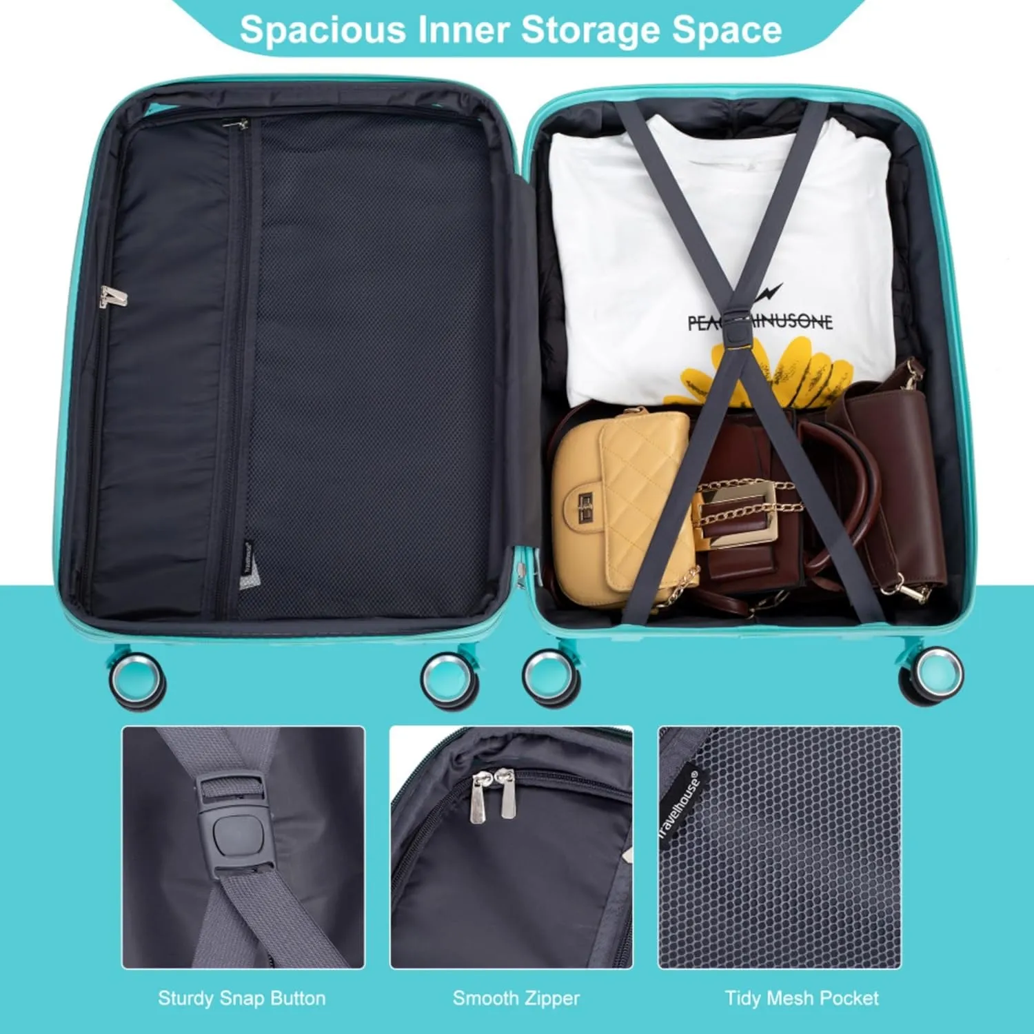 Expandable Hardshell 3-Piece Luggage Set with 360 Double Spinner Wheels, TSA-Approved Lock, Lightweight PP Construction, Mute Maneuvering (Lake Blue   Polypropylene)