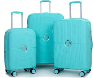 Expandable Hardshell 3-Piece Luggage Set with 360 Double Spinner Wheels, TSA-Approved Lock, Lightweight PP Construction, Mute Maneuvering (Lake Blue   Polypropylene)