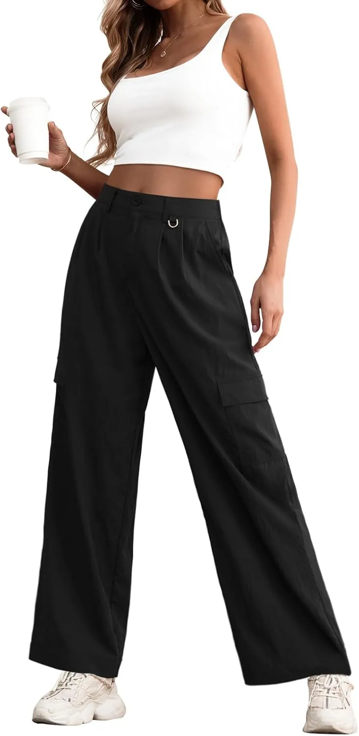 Feiersi Women Wide Leg Cargo Pants High Waisted Casual Baggy Streetwear Women Cargo Pants Trousers
