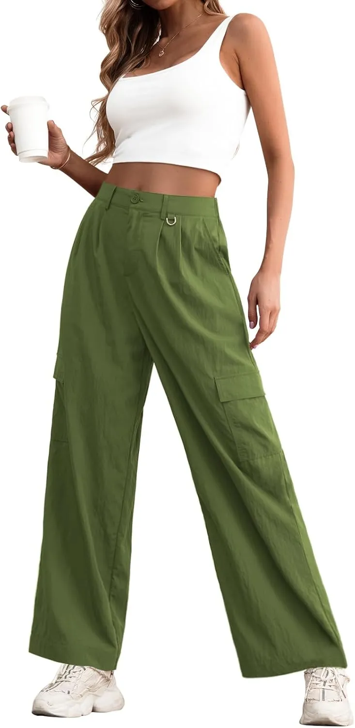 Feiersi Women Wide Leg Cargo Pants High Waisted Casual Baggy Streetwear Women Cargo Pants Trousers